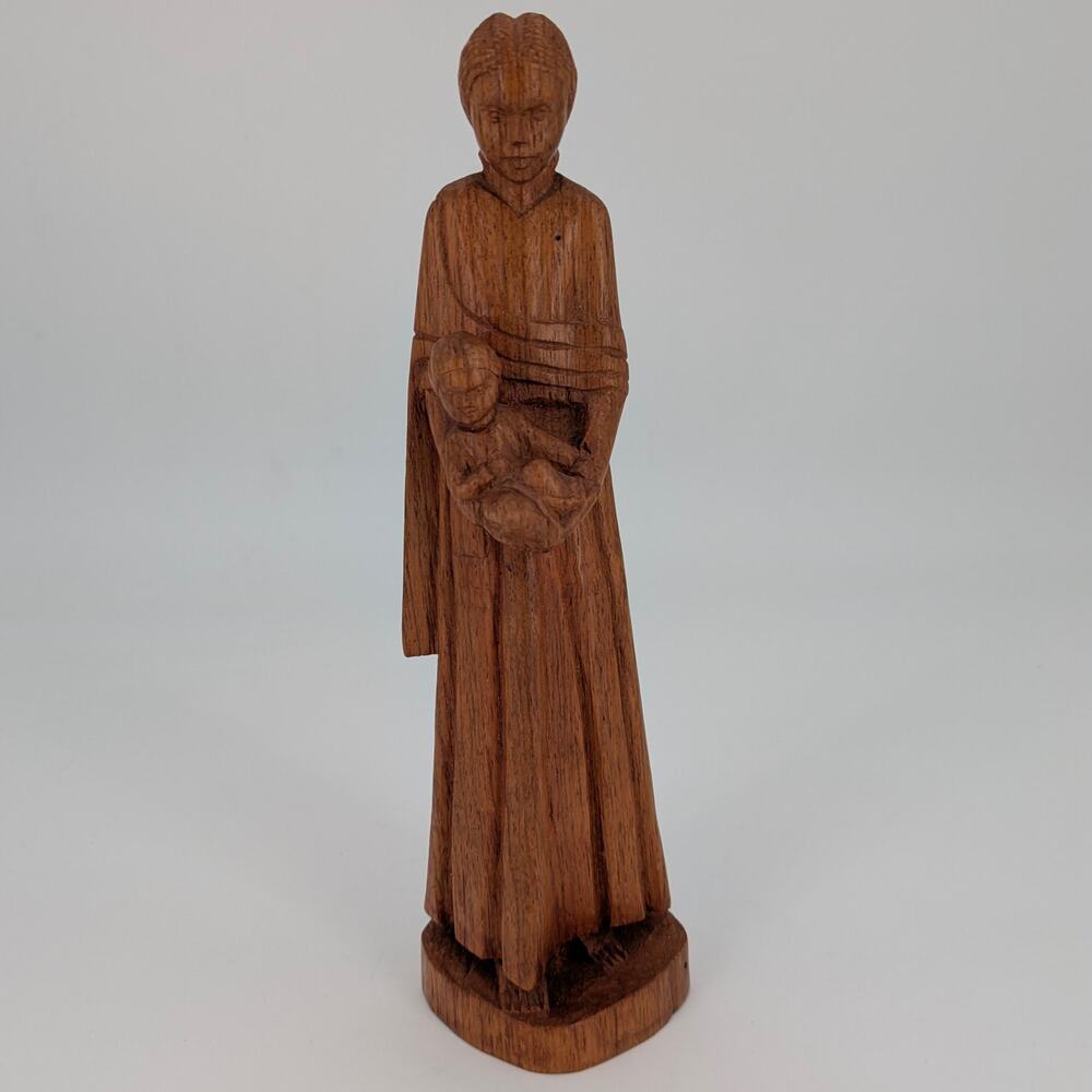 Artist Carved Madonna and Child Wood Sculpture Maternal Figurine Hand Crafted